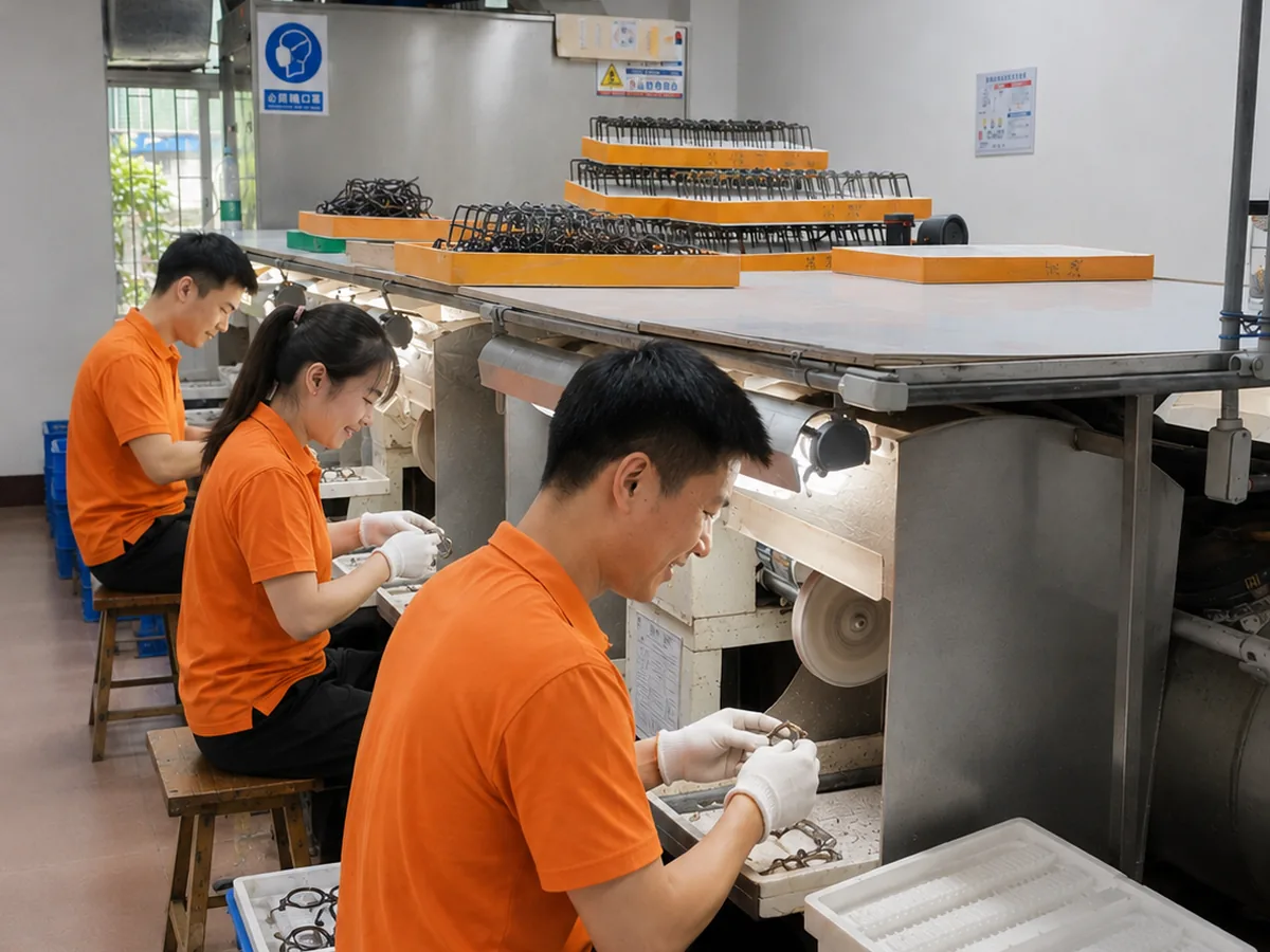 Eyewear frame polishing workshop at Seesun eyewear factory