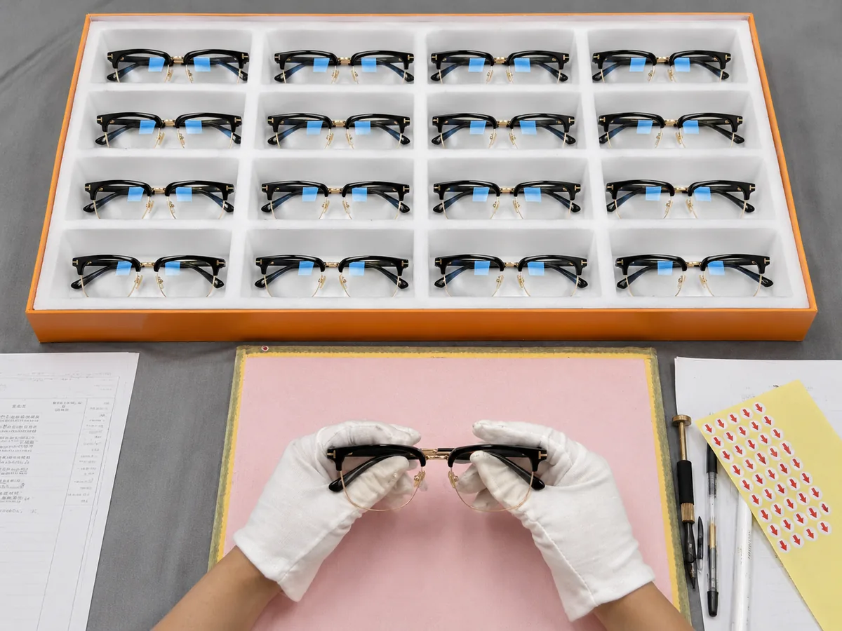Eyewear quality inspection at Seesun eyeglasses factory in China